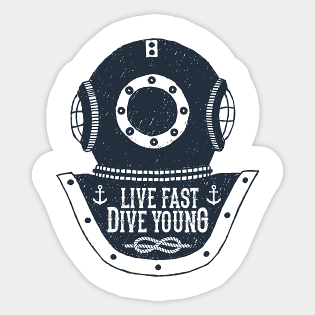 Vintage Helmet Diving. Live Fast, Dive Young. Motivational Quote Sticker by SlothAstronaut